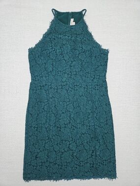 LOFT Green Lace Halter Mini Dress